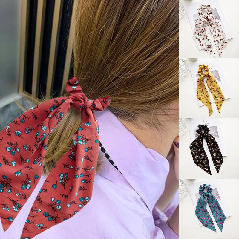 

Floral Hair Tie Ponytail Hair Scarf Elastic Hair Bands Lovely Long Ribbon Hair Tie Hair Accessories Floral Hair Scrunchies