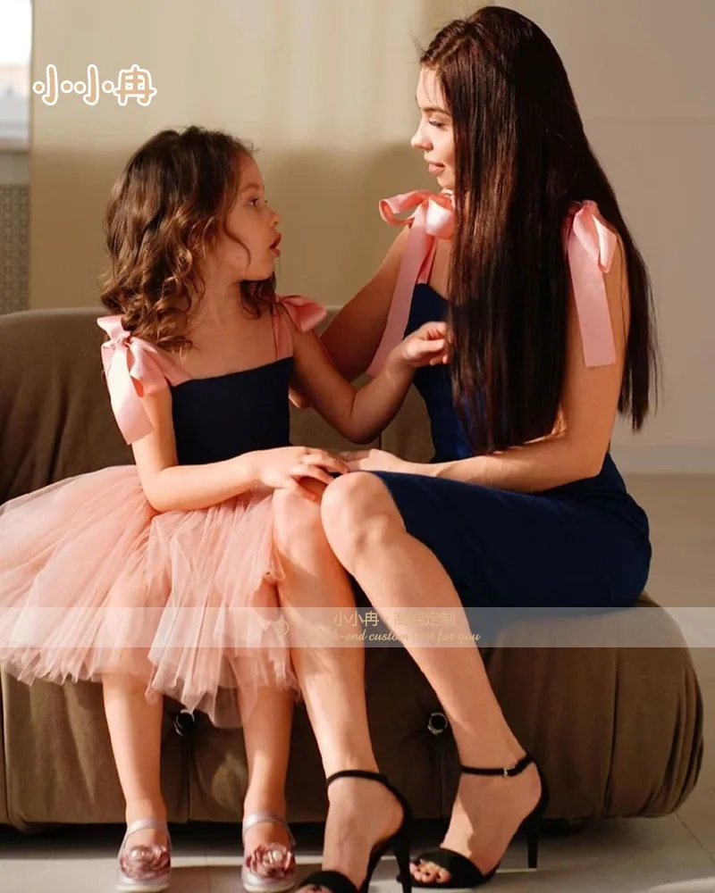 

New Mother Daughter Matching Dresses Children Beautiful Birthday Party Gowns Kids Clothes with Bow Photoshoot Any Size