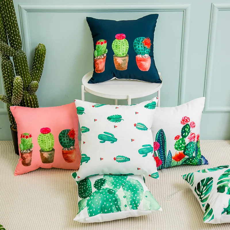 

Квадратный чехол для подушки, 1 шт., чехол для диванной подушки с зеленым растением и КАКТУСОМ, 45x45 см, чехол для автомобильного сиденья, спаль...