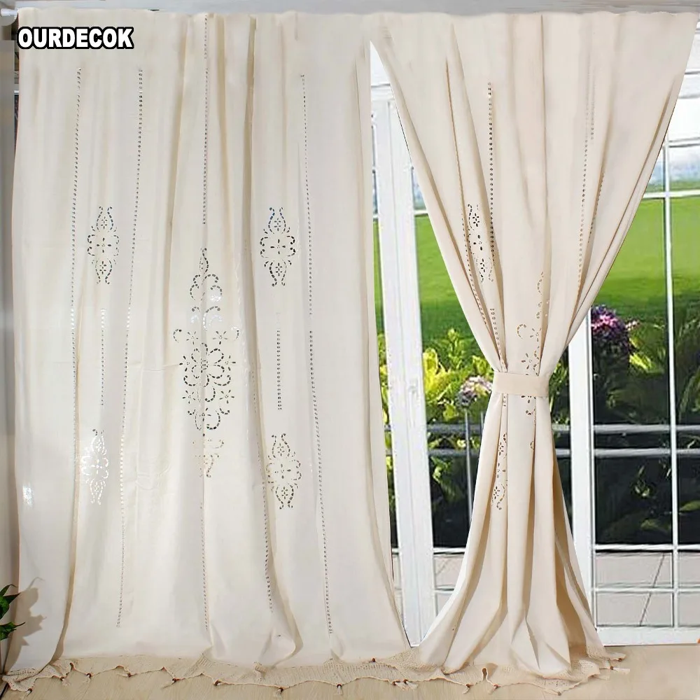 Handmade Cotton Cortina Crochet Lace Curtain Flower Curtain Solid Color Kitchen Curtain Blinds Shower Curtain for Decor