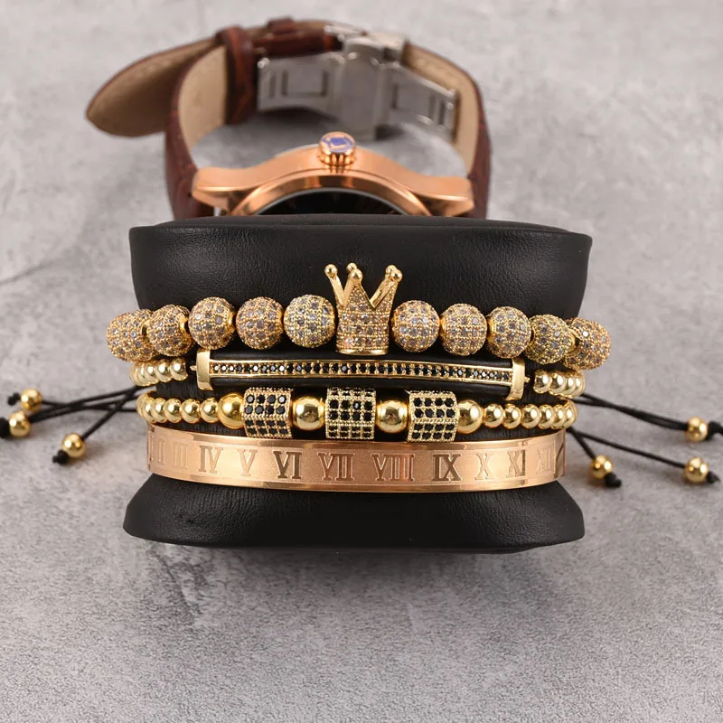 

3pcs/set Luxury Jewelry New Zircon Hip Hop Gold Bracelets Men Cubic Micro Pave CZ Charm Braided Braiding Pulseira