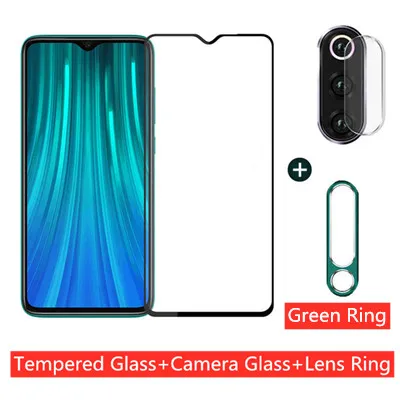 3-в-1 Камера протектор+ закаленное Стекло для Xiaomi Redmi Примечание 8 Pro Экран высокотемпературный ПУ, защитный задний футляр, Камера металлическое кольцо для Redmi-Note-8-Pro - Color: 3 in 1 Green