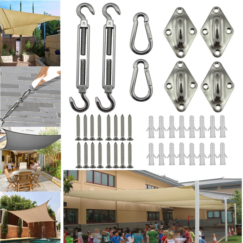 

40Pcs Sun Shade Sail Canopy Fixing Accessories Stainless Steel Hardware Kit Pad Eye Turnbuckle Snap Hook Screw Carabiner Clip