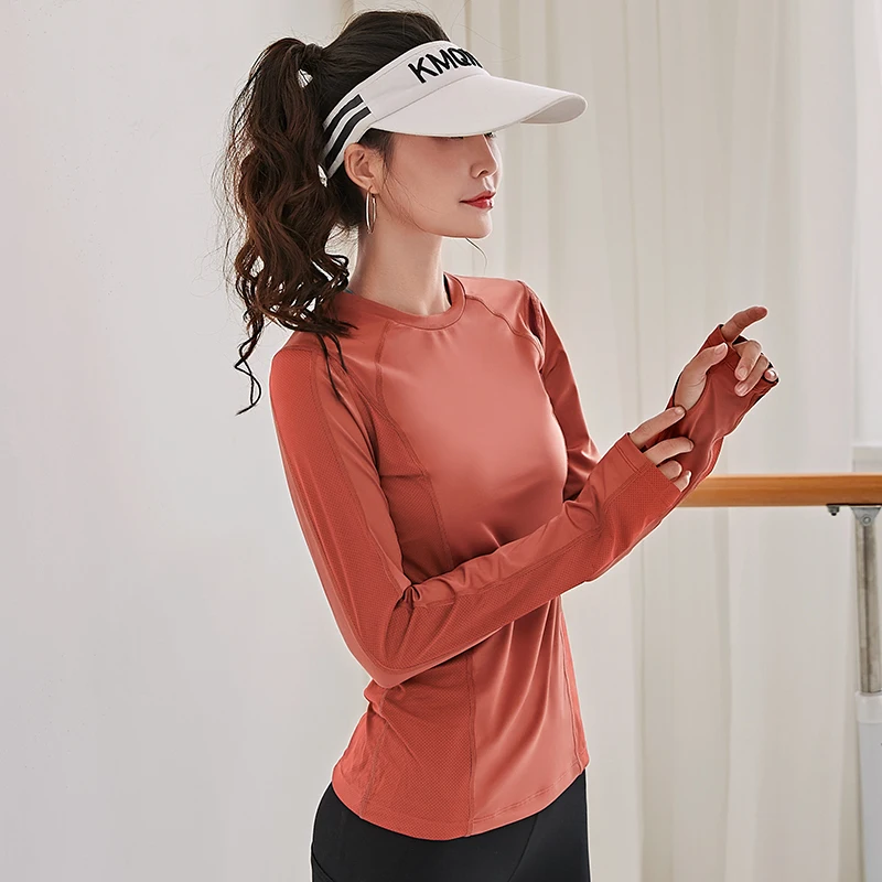 2020 Женская быстросохнущая спортивная рубашка для йоги с длинным рукавом дышащие