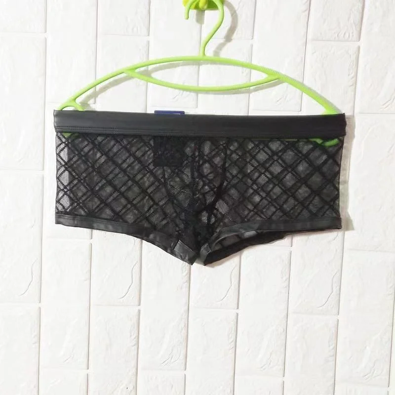 

Новинка 2021, сексуальное мужское нижнее белье, тонкие боксеры, черные мужские сетчатые Прозрачные U-выпуклые трусы, нижнее белье, гей-трусы