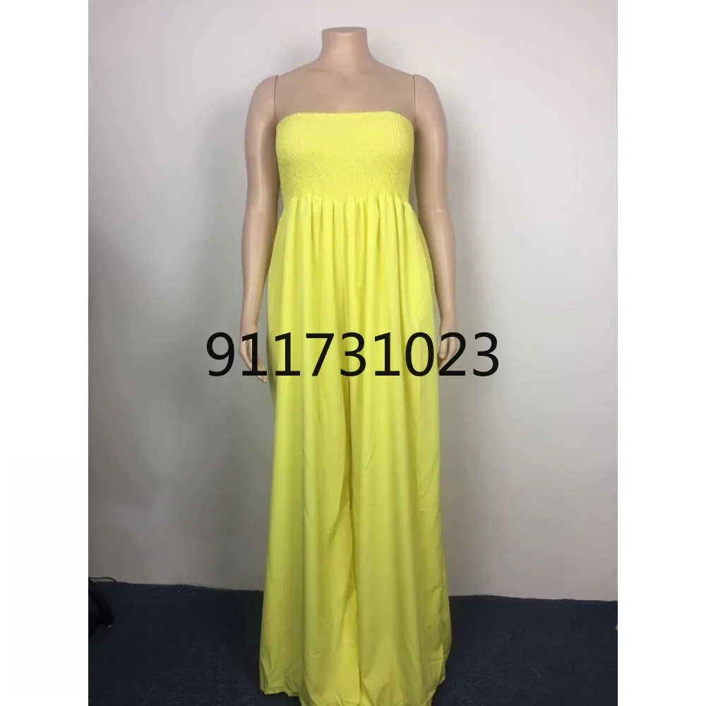 Женский комбинезон без бретелек элегантный однотонный с широкими штанинами и