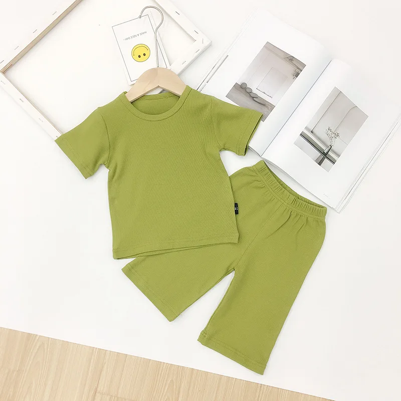 2019 летний Пижамный костюм с коротким рукавом в рубчик полосатые хлопковые пижамы