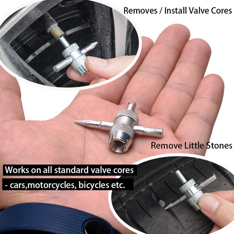 

4-Way Valve Tool Valve Stem De-Coring Repair Tool with 30 Pieces of Spool Suitable for Cars Motorcycles Bicycles