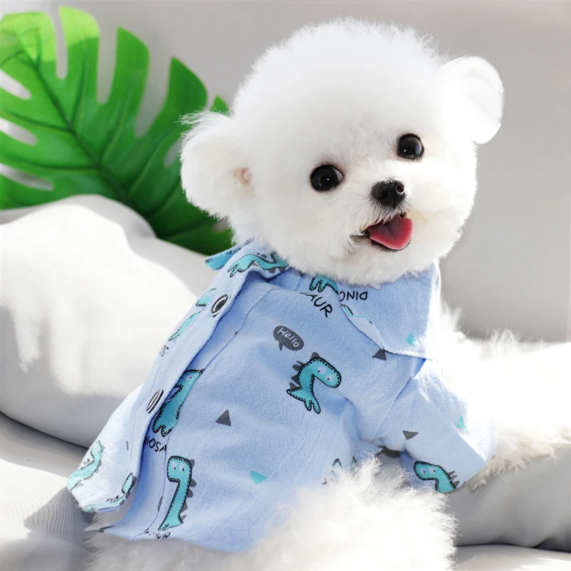 

Blue Dinosaur Dog Shirt Teddy Bichon Cardigan Puppy Pullover Summer Clothes Fashionable Dog Clothes XS-XL