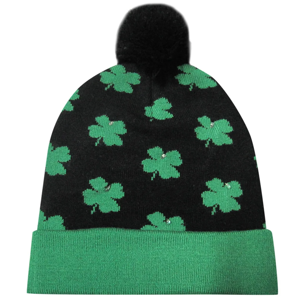 Светодиодный Рождественский головной убор Шапка-бини Санта-светильник вязаная