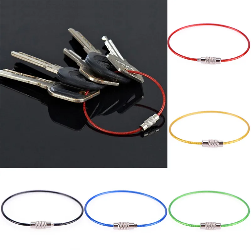 

5/10Pcs Stainless Steel Wire Keychain Tag Rope Wire Cable Loop Screw Lock Gadget Ring Key Keyring Circle Camp Hanging Tool