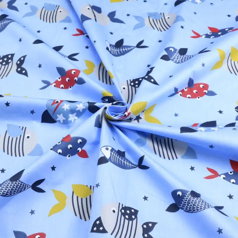 Тёмно-синяя хлопчатобумажная ткань для детского шитья лоскутного мультяшных