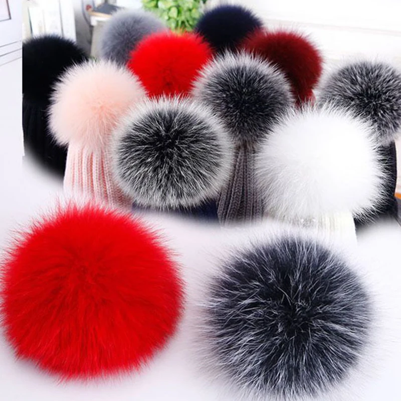 

1pc 8cm 10cm Soft Fur Pompom Flutty Faux Fox Fur Balls Pom Pom Imitation Raccoon Pompoms with Rubber Band Diy Pompony Craft