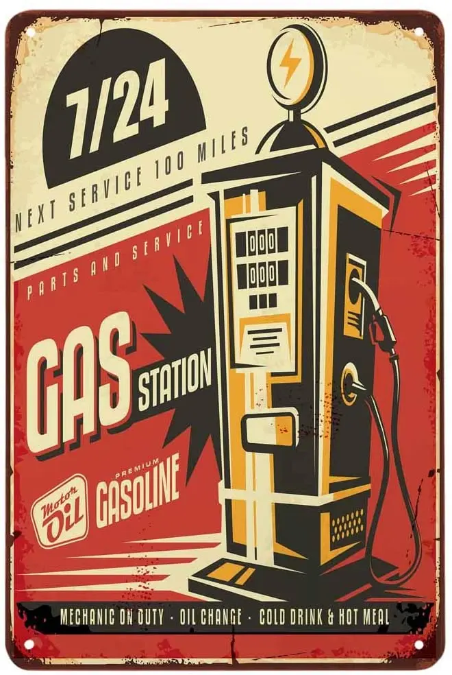 

Gas Station Tin Sign,Electric Gas Oil Auto Vintage Metal Tin Signs