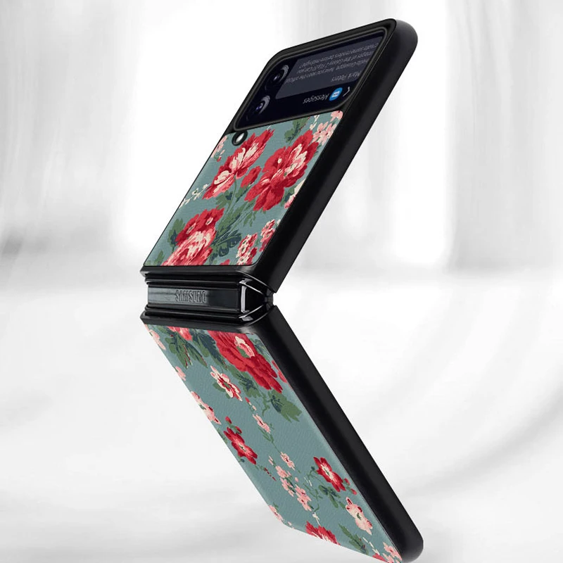 Z Flip 3 Funda Case for Samsung Galaxy Z Flip 3 Z Fold 3 Refreshing Floral Pattern Pu Leather Coque Phone Case Cover