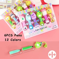 6pcs12colors kawaii cute highlighter pen creativity fluorescent markers stationery student school supplies kids new year gift