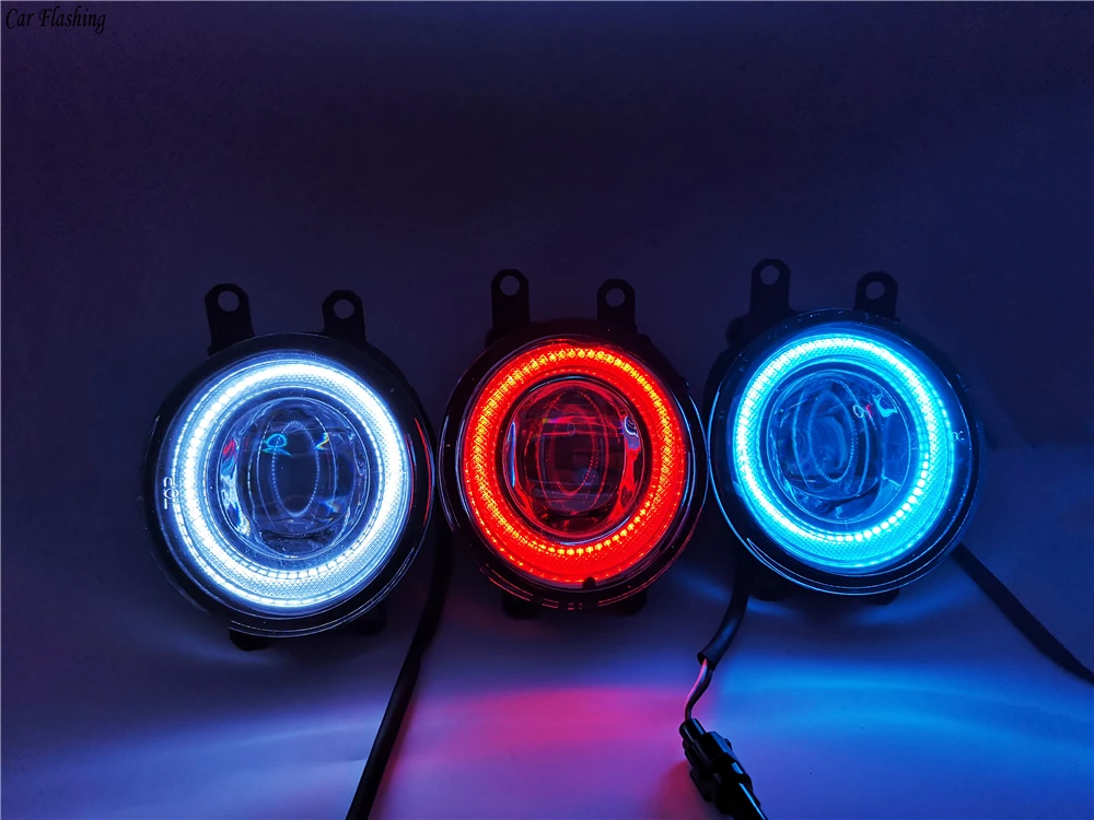 2 шт. светодиодный объектива Противотуманные фары лампы 3 цвета Ангельские глазки