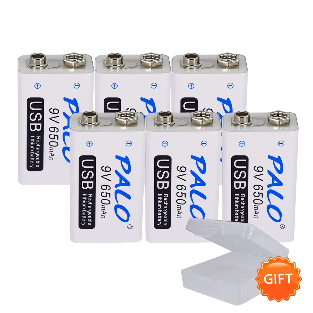 6 pcs battery PALO 9V USB аккумулятор 650mah перезаряжаемый микро usb 9V Lipo батареи для микрофона беспроводной микрофон гитара для эквалайзера дымовая сигнализация - Цвет: 6 pcs battery