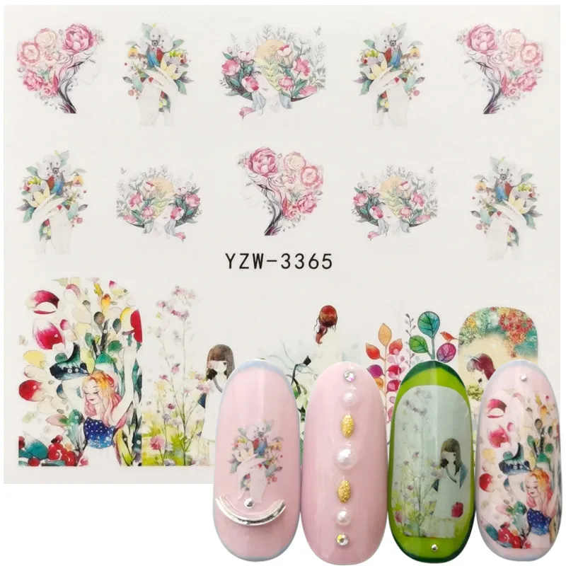 

1 Sheet Nail Water Sticker DIY Chic Bouquet Nail Art Paper Decoration Comic Girl Style Manicure Modeling Decals Tool