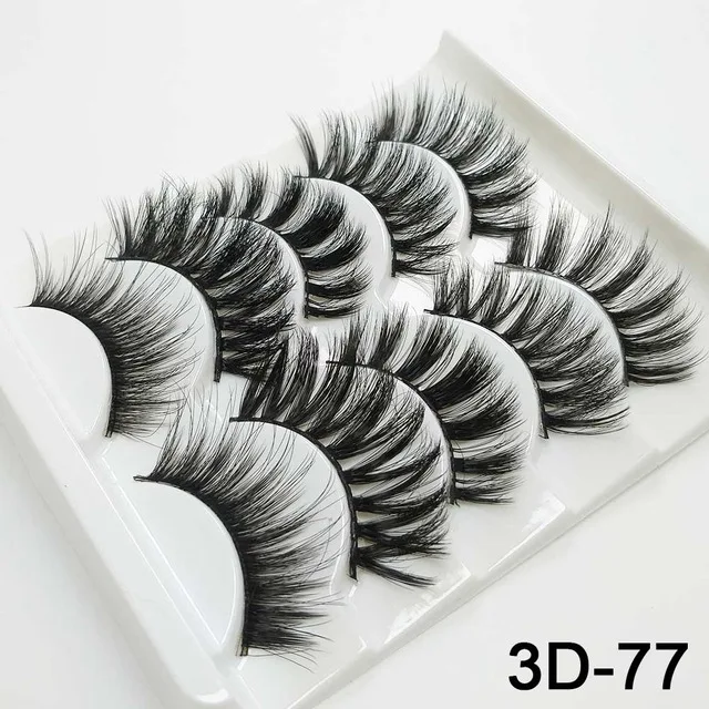3D77 5 пар ресниц 3d ручной работы химическое волокно накладные ресницы стереоскопический хлопок стебель стерео Многослойные ресницы - Цвет: 3D77
