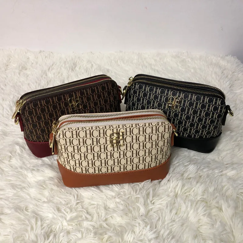 

100% Cowhide Leather Female Chain Zipper Shoulder Bags Classic CH Print Women Crossbody Clutch Fashionable Purse and Handbags Gg