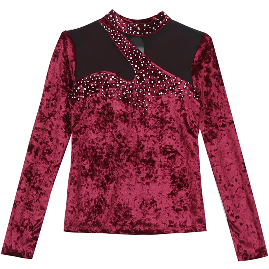 Осень зима 2019 новый дизайн Корейская рубашка с длинным рукавом и бриллиантами