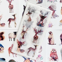 6 sheetspack cute watercolor animal series deer bear sticker album scrapbooking diy decor stick label stationery kids gift