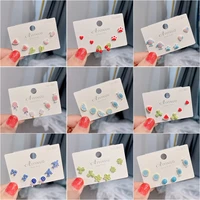 new 6pcsset silver 925 earrings set sweets fruits earrings fruit stud earrings women trend earrings jewelry girl gift