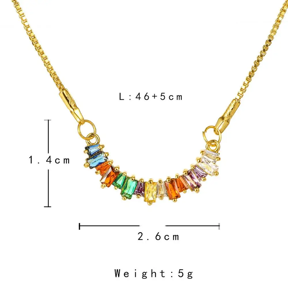

Hiphop multicolor zircon pendant seven color rainbow copper micro pave zircon ladies clavicle chain necklace accessories jewelry