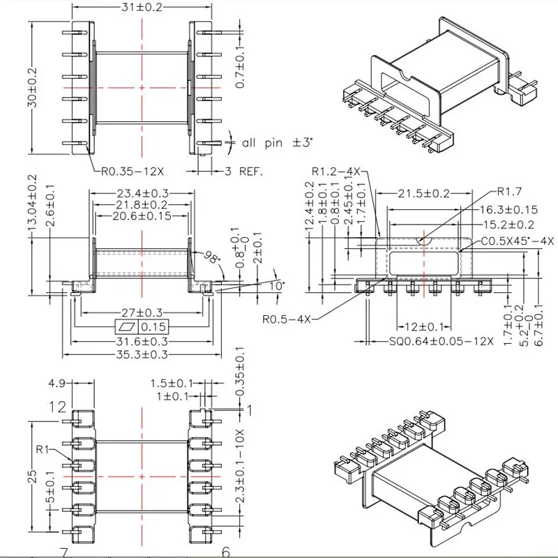 EFD30 SMD 6 + контактный трансформатор Шпульный каркас PC40 ферритовый сердечник|transformer