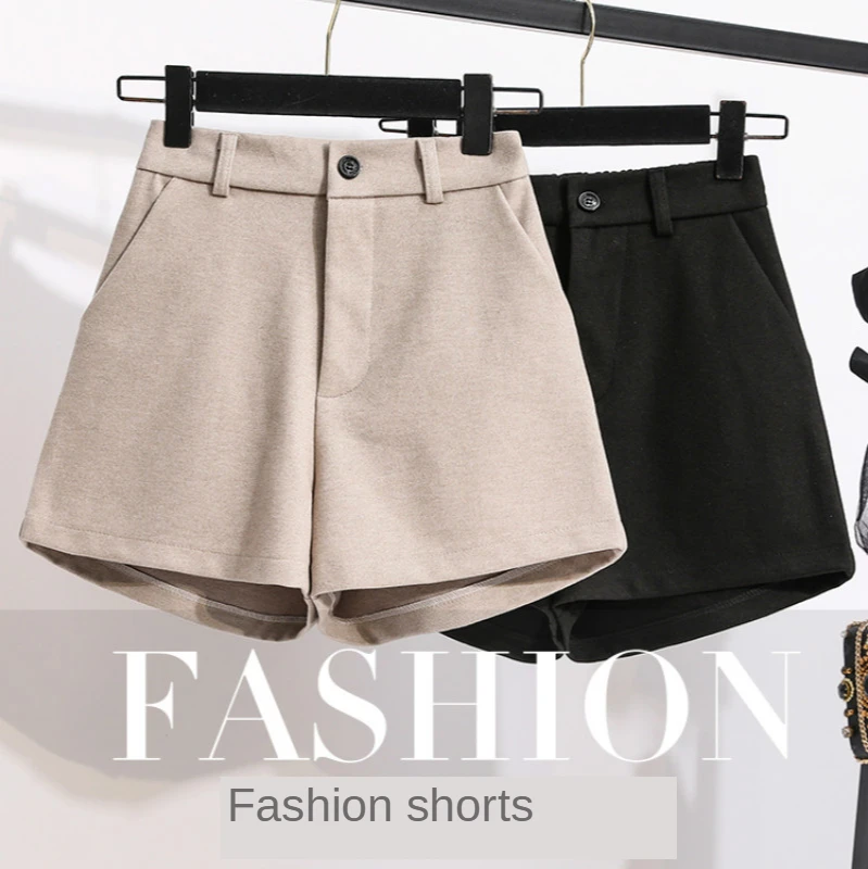 

Women's Shorts Pants 2020 Autumn Winter Plus Size Korean Wide Leg Shorts A-line Woolen Loose Casual Black White Boots Shorts