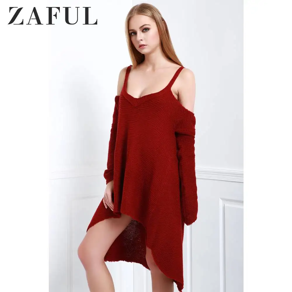 Женский свитер с глубоким вырезом ZAFUL асимметричный Трикотажный открытыми