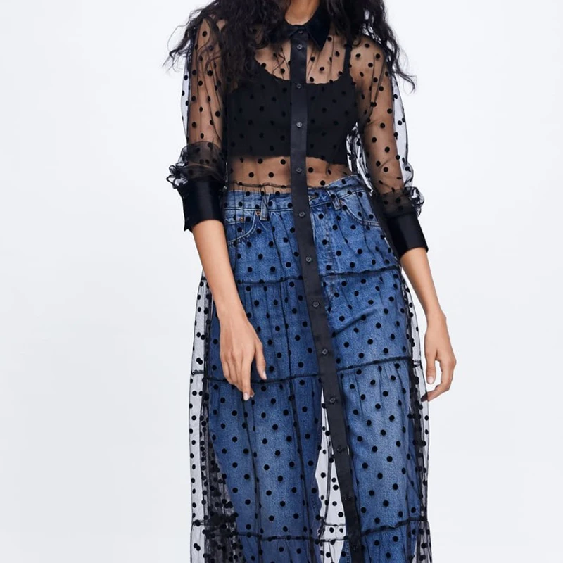 Женское прозрачное пляжное платье в горошек длинное макси с кружевом вечерние