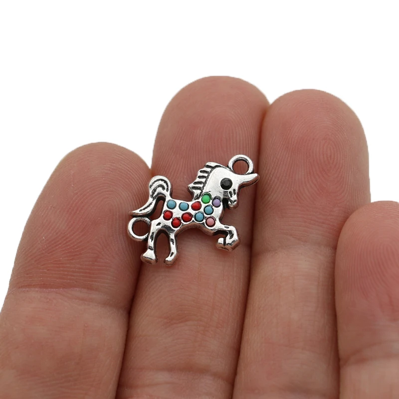 

10 шт посеребренный Единорог из горного хрусталя Шарм Разъем для изготовления браслета DIY фурнитура ювелирные аксессуары 21x15mm