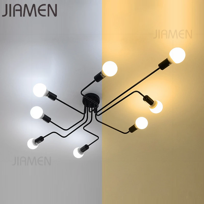 Черная/белая люстра из кованого железа в стиле ретро с 4/6/8 головками промышленная