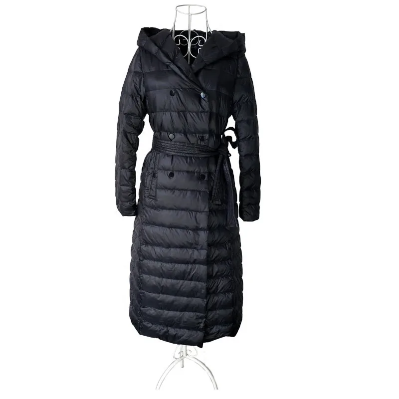 

Women White Duck Down Jacket New Long Down Parkas Hooded Ladies Ultra Light Outerwear Female Slim Thin Black Coat