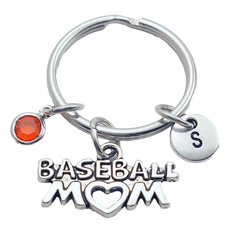 

Baseball Mom Keychains Creative Initial Letter Monogram Birthstone Keyrings Fashion Jewelry Women Gifts Pendants