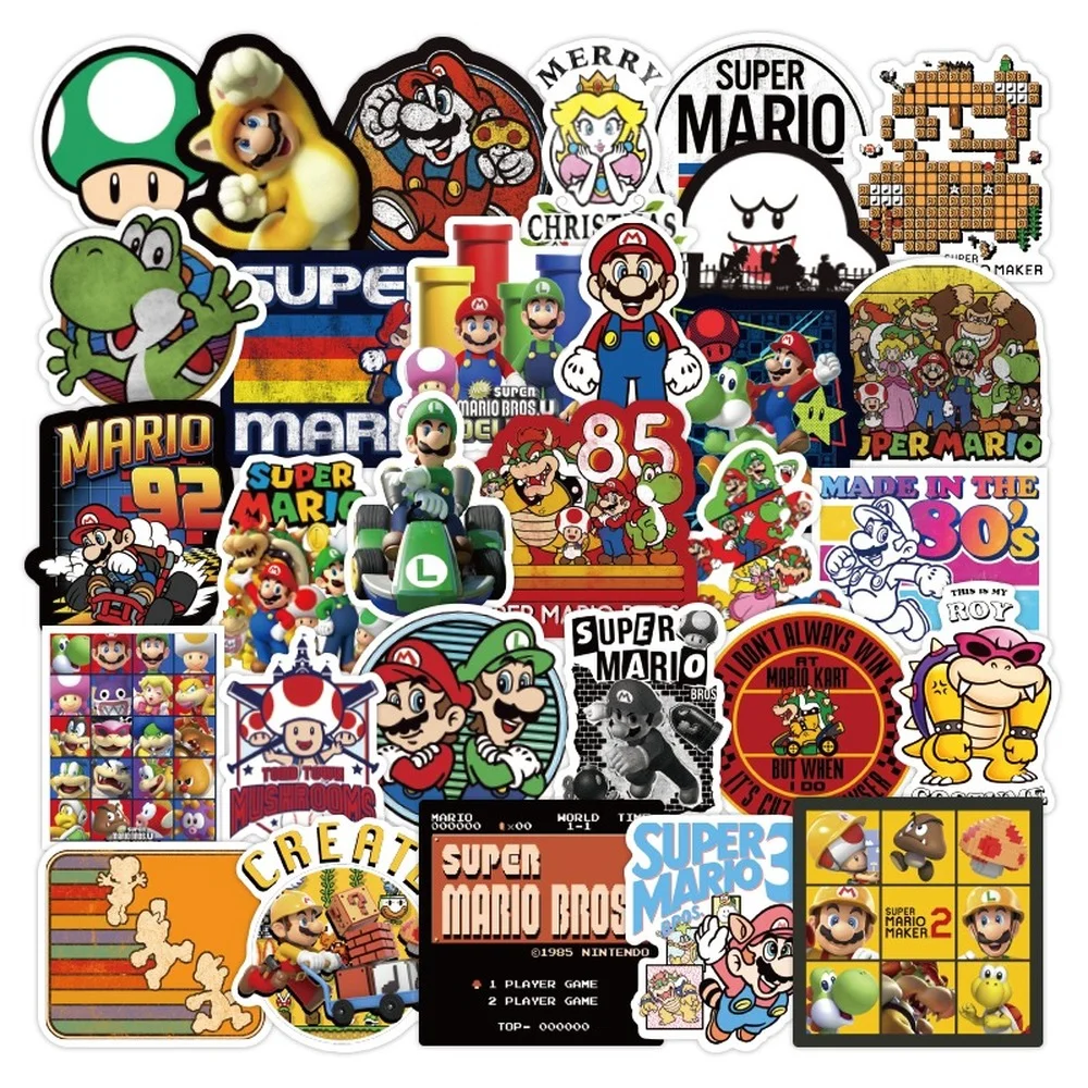 Super pegatina de Mario para juegos de Anime, Maleta impermeable, bricolaje, port&aacute;til, guitarra, monopat&iacute;n, tel&eacute;fono m&oacute;vil, ordenador, pegatinas encantadoras, 100 Uds.-5