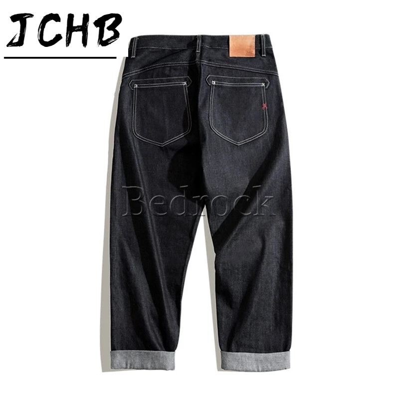

raw color Vintage denim jeans Indigo original cow casual pants embroidery loose straight trousers men