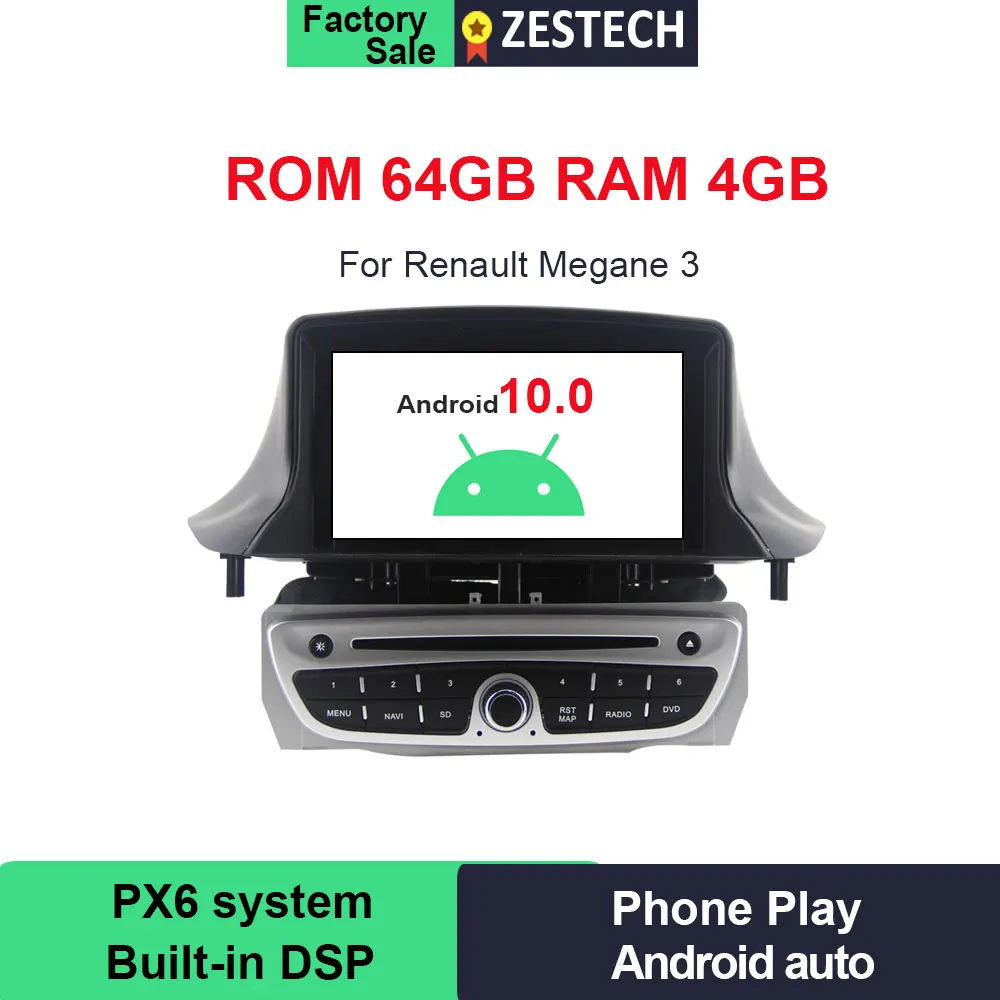 Автомобильный DVD плеер PX6 ПЗУ 64 ГБ 1 Din Android 2009 для Renault Megane 3 / iii Fluence 2015 стерео радио
