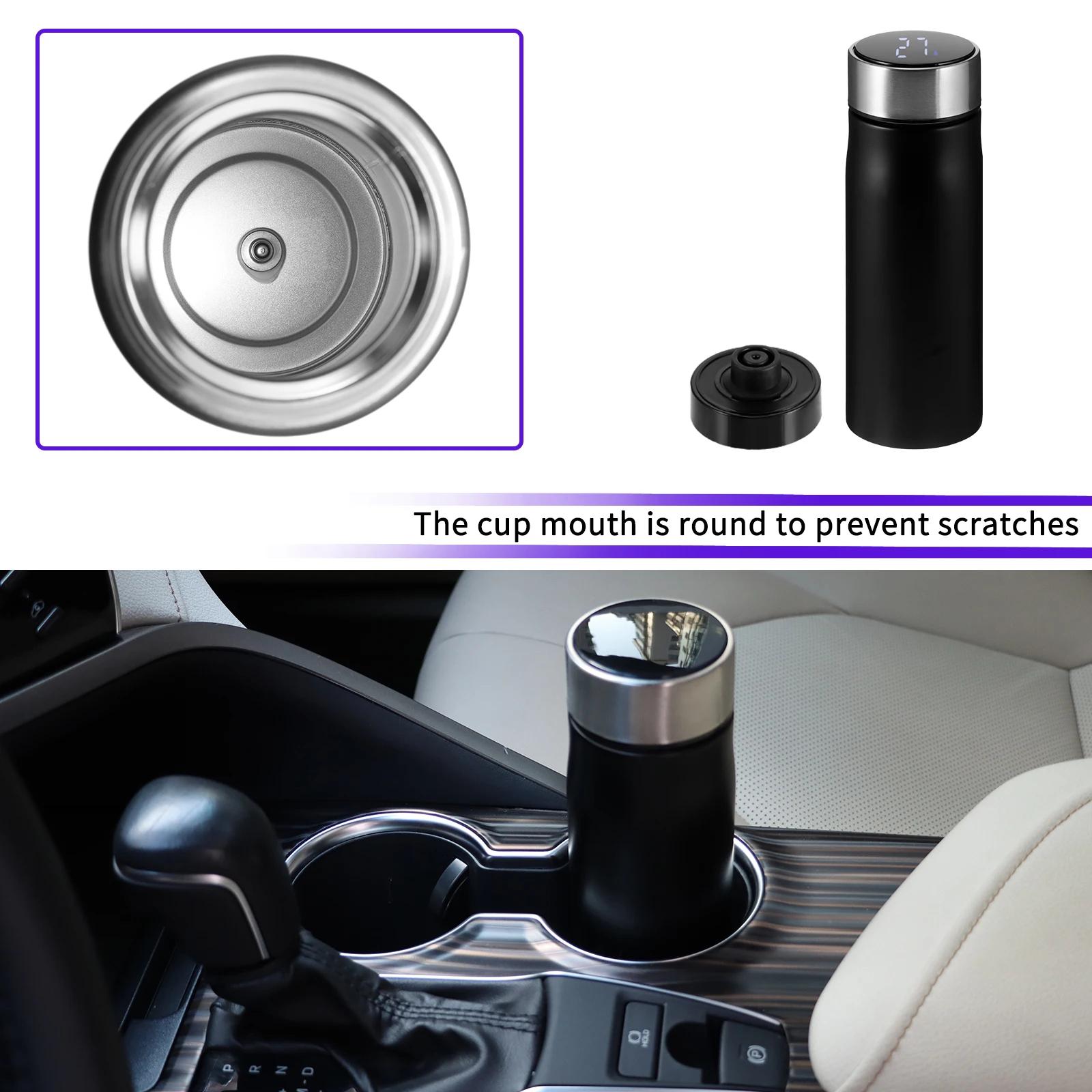 

12-24V Travel Coffee Mug 350ML Travel Mug Smart Car Digital Display Heating Cup Round Stainless Travel Teakettle