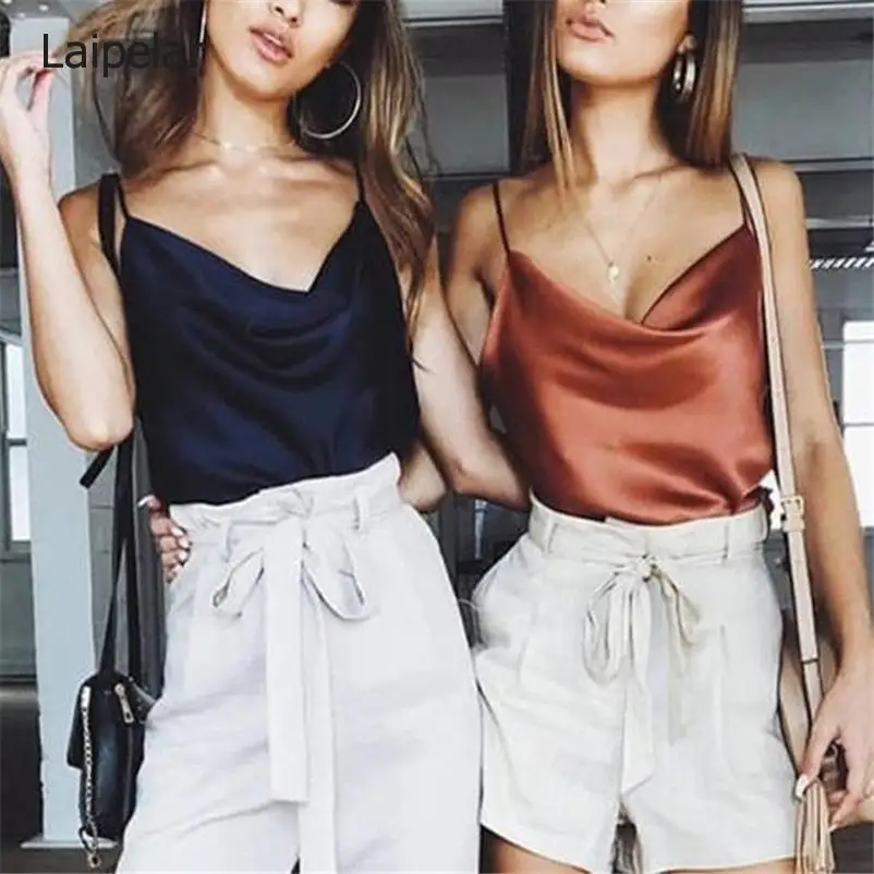 

Satin Women Thin Wild Solid Vest Women Tank Tops Female Summer Sexy Strap Basic Tops Chiffon Sleeveless