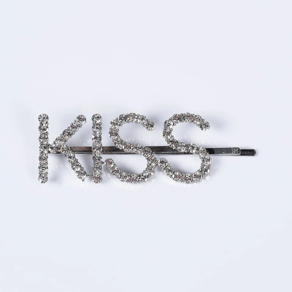 Роскошные хрустальные заколки для волос с надписью KISS женская модная простая