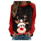 Женские топы с принтом лося, Рождественская блузка с длинным рукавом и круглым вырезом, топ, мультяшная толстовка, осенне-зимний свитшот, Свободный пуловер