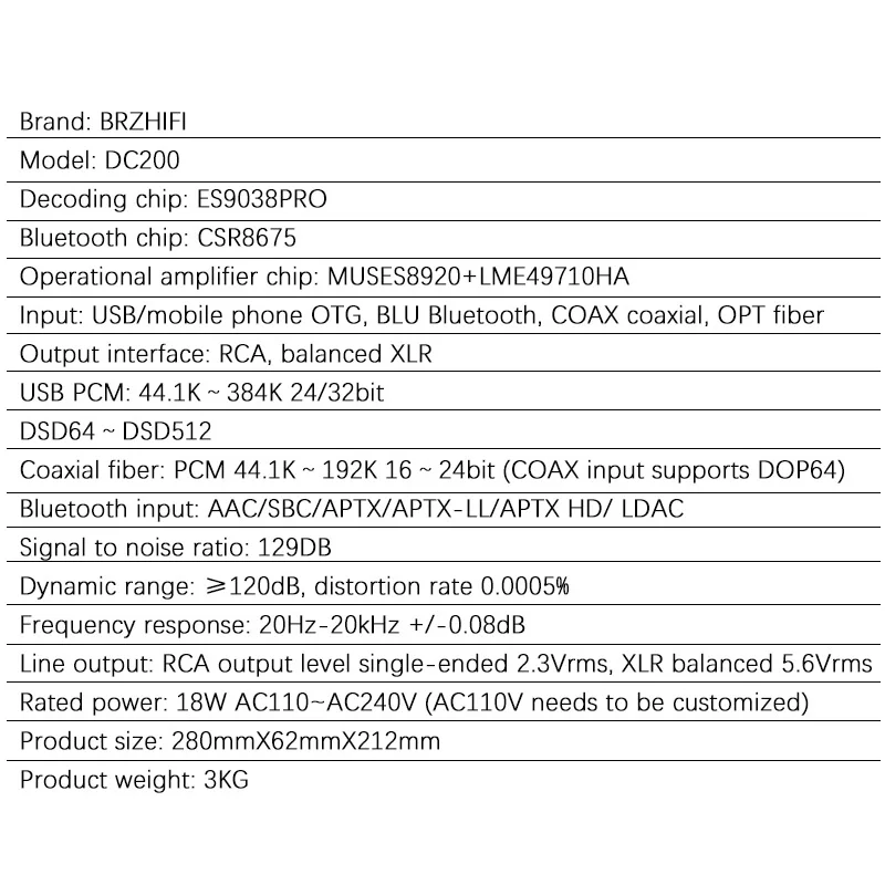 Аудиодекодер BRZHIFI DAC ES9038PRO балансовое декодирование Bluetooth 5 0 CSR8675 поддержка LDAC APTX