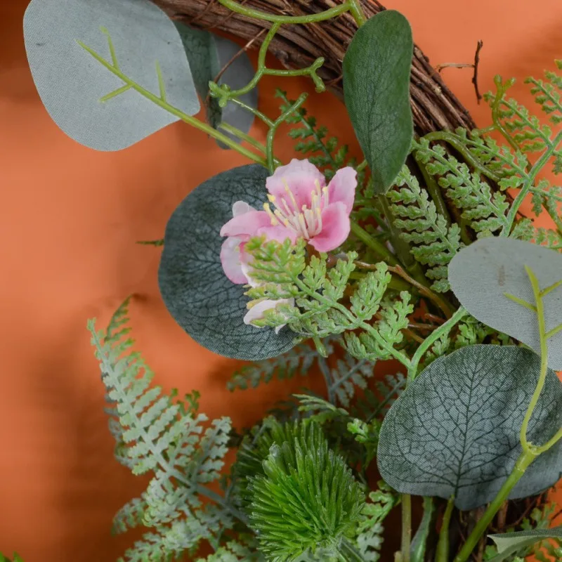 

New Home Decor European Style Artificial Wreath Imitation Fern Leaf Rose Door Ring Home Hotel Wedding Decoration Dropsh Dropship