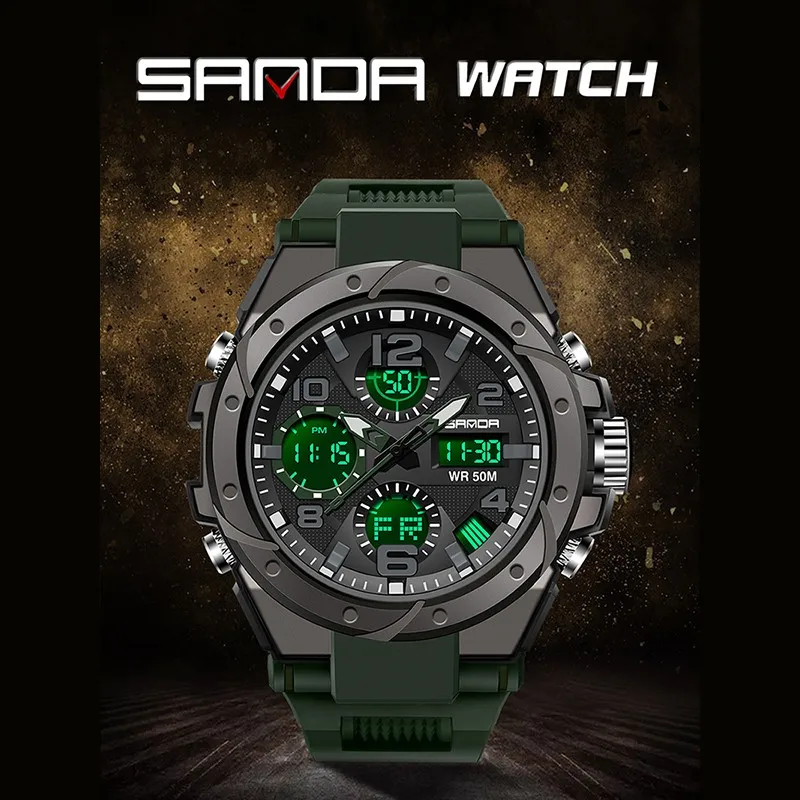 

Часы наручные SANDA Мужские кварцевые в стиле милитари, спортивные брендовые Роскошные водонепроницаемые S Shock, подарок для мужчин, 2021