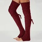 1 пара, новые женские однотонные носки вязаные зимние длинные носки без пятки на шнуровке с 2 веревками, высокие сапоги до колена, чулки, Леггинсы теплые гетры