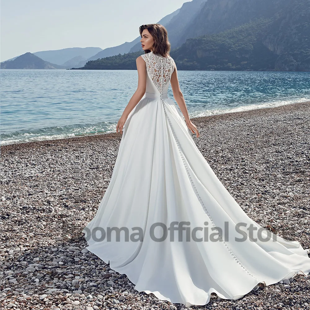 Женское атласное платье Booma элегантное кружевное с вырезом лодочкой и карманами