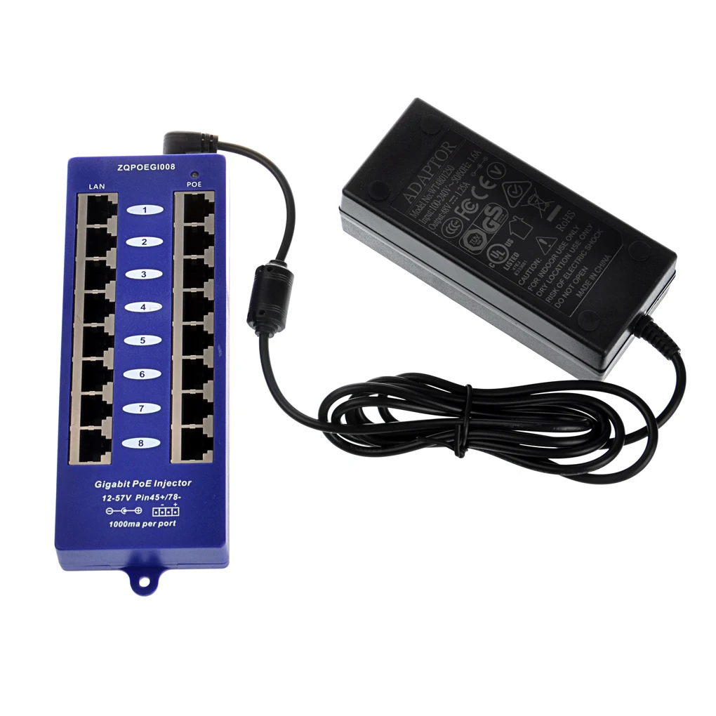 GPOE 8 48V60W портовый гигабитный пассивный Инжектор Power over Ethernet для Ubiquiti Mikrotik включает